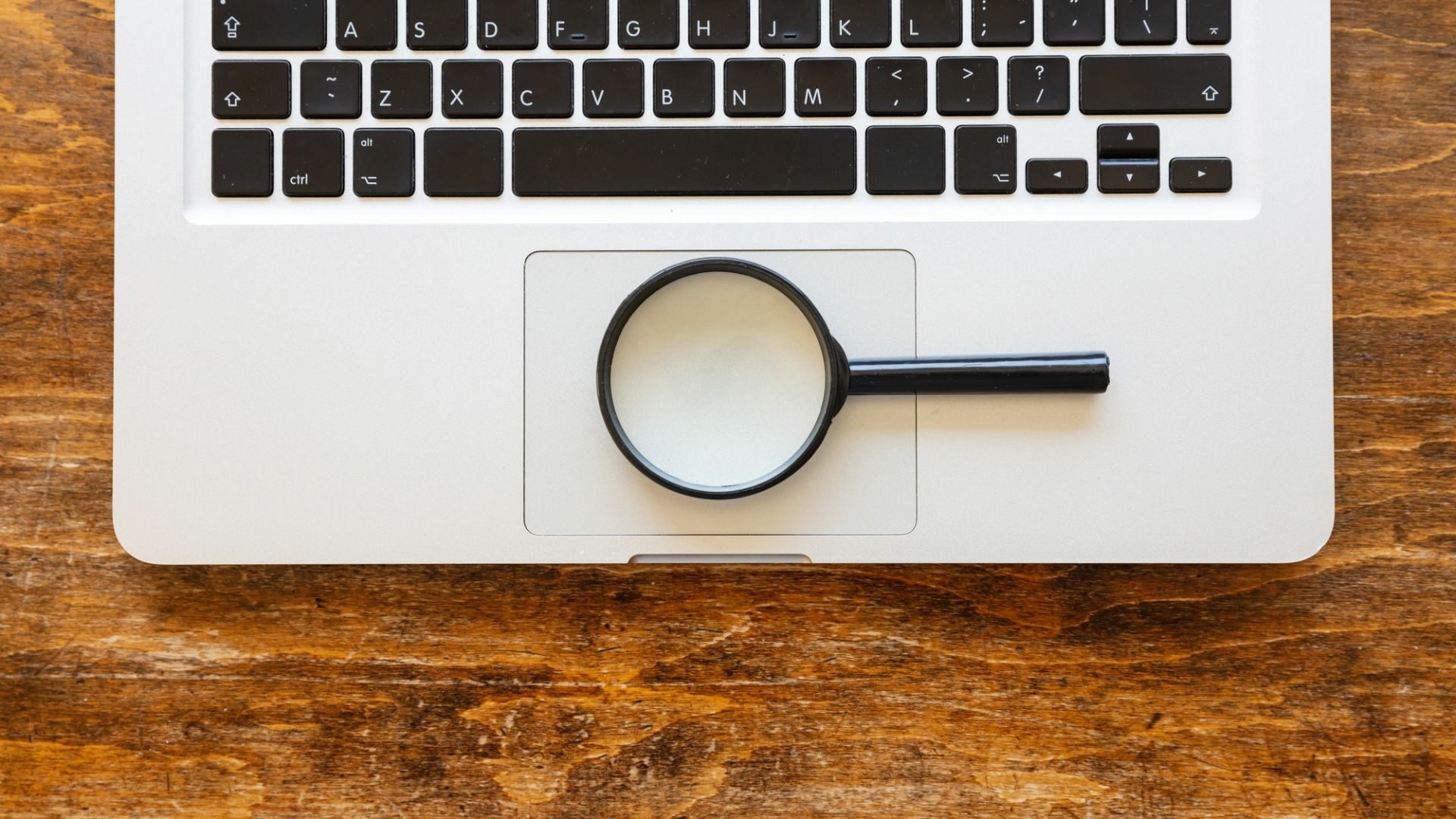 A magnifying glass perched atop a Macbook demonstrates a direct search link.