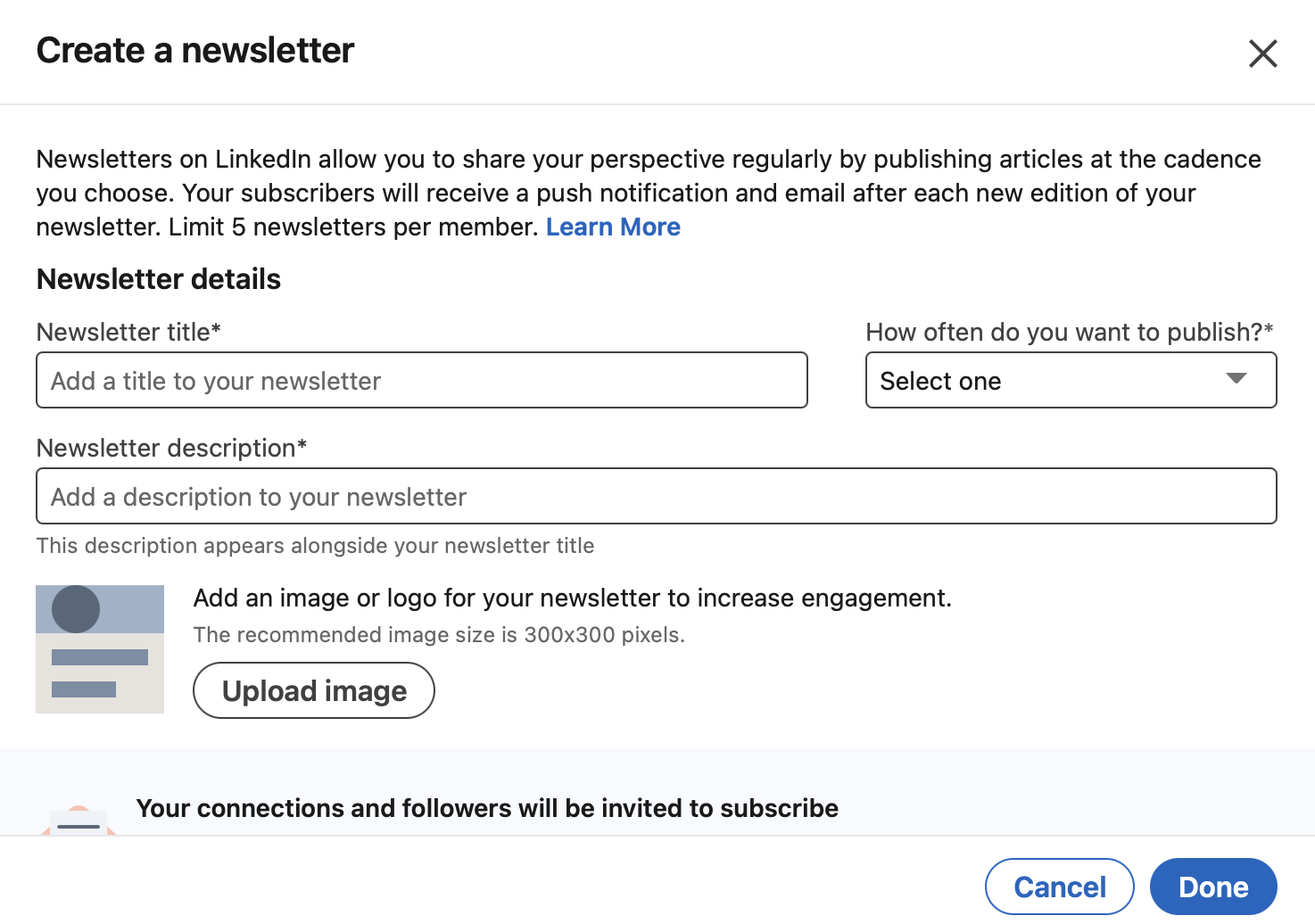 screenshot of how create a newsletter in LinkedIn