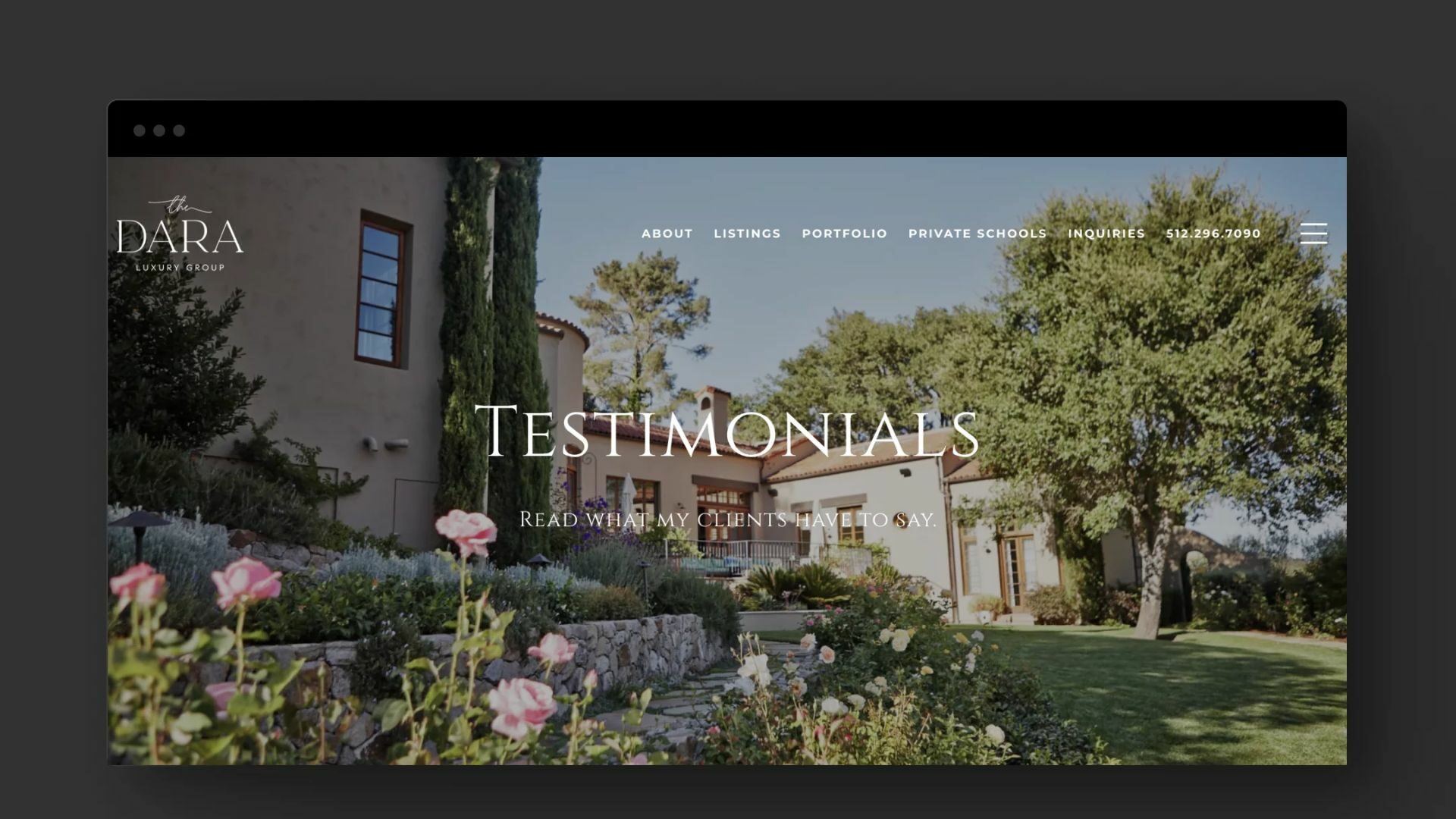 Real estate testimonial landing page screenshot designed by Luxury Presence.