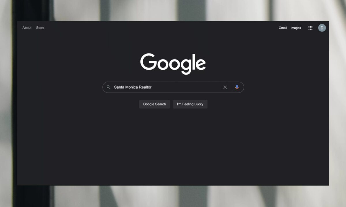 A screenshot of a Google search landing page.