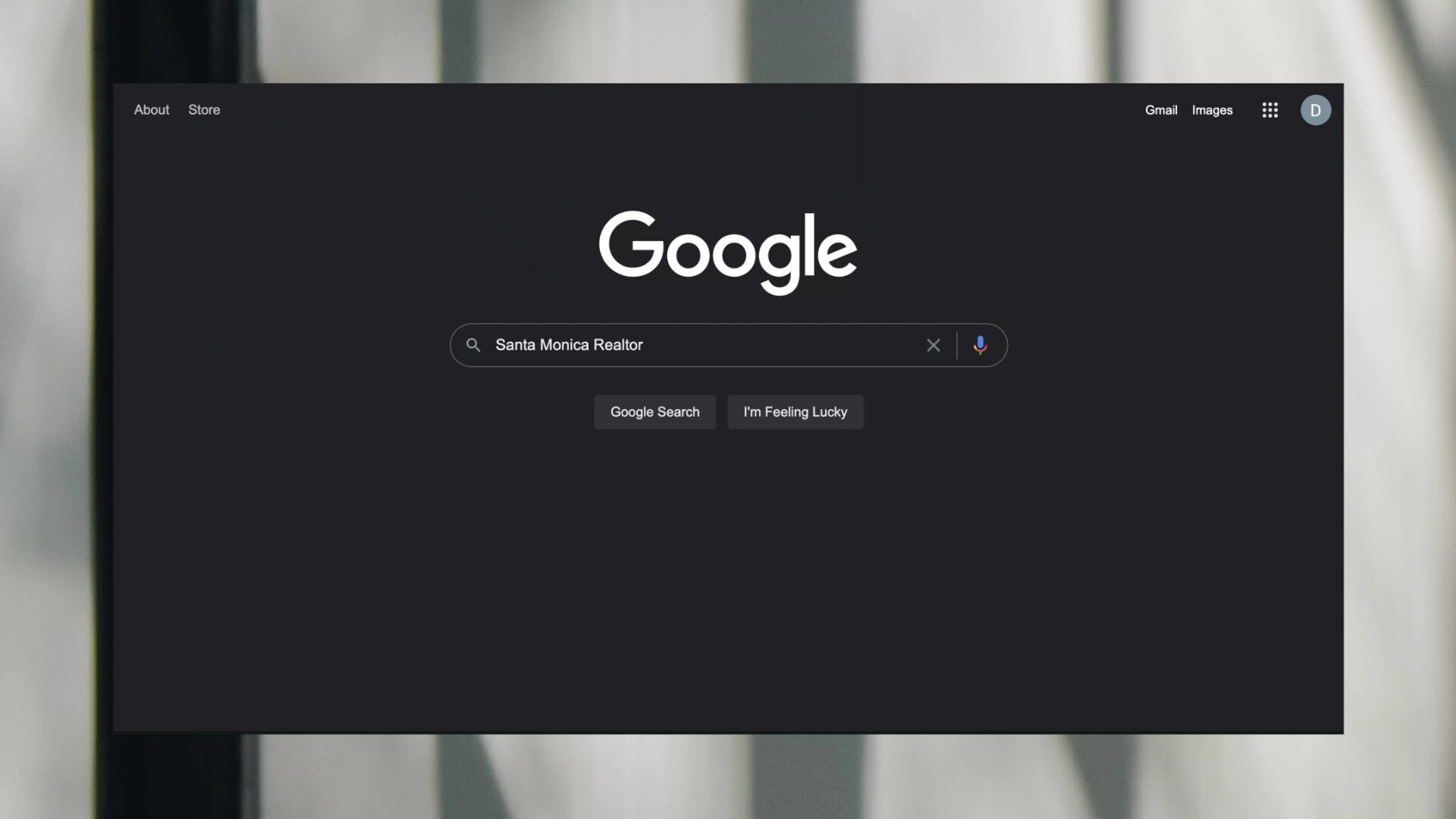 A screenshot of a Google search landing page.