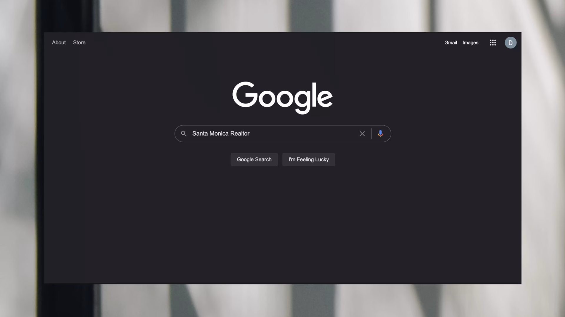 A screenshot of a Google search landing page.