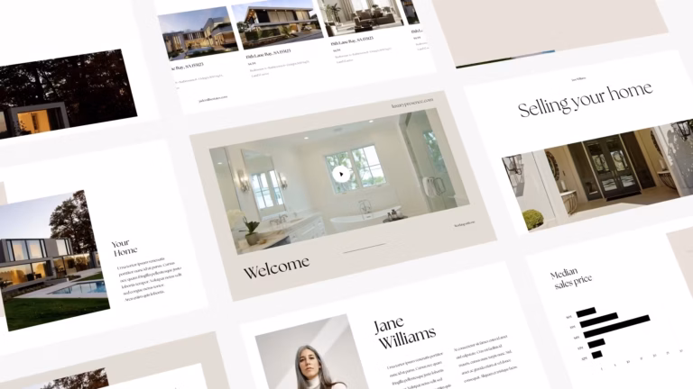 An array of different real estate presentations and CMA examples on a gray background