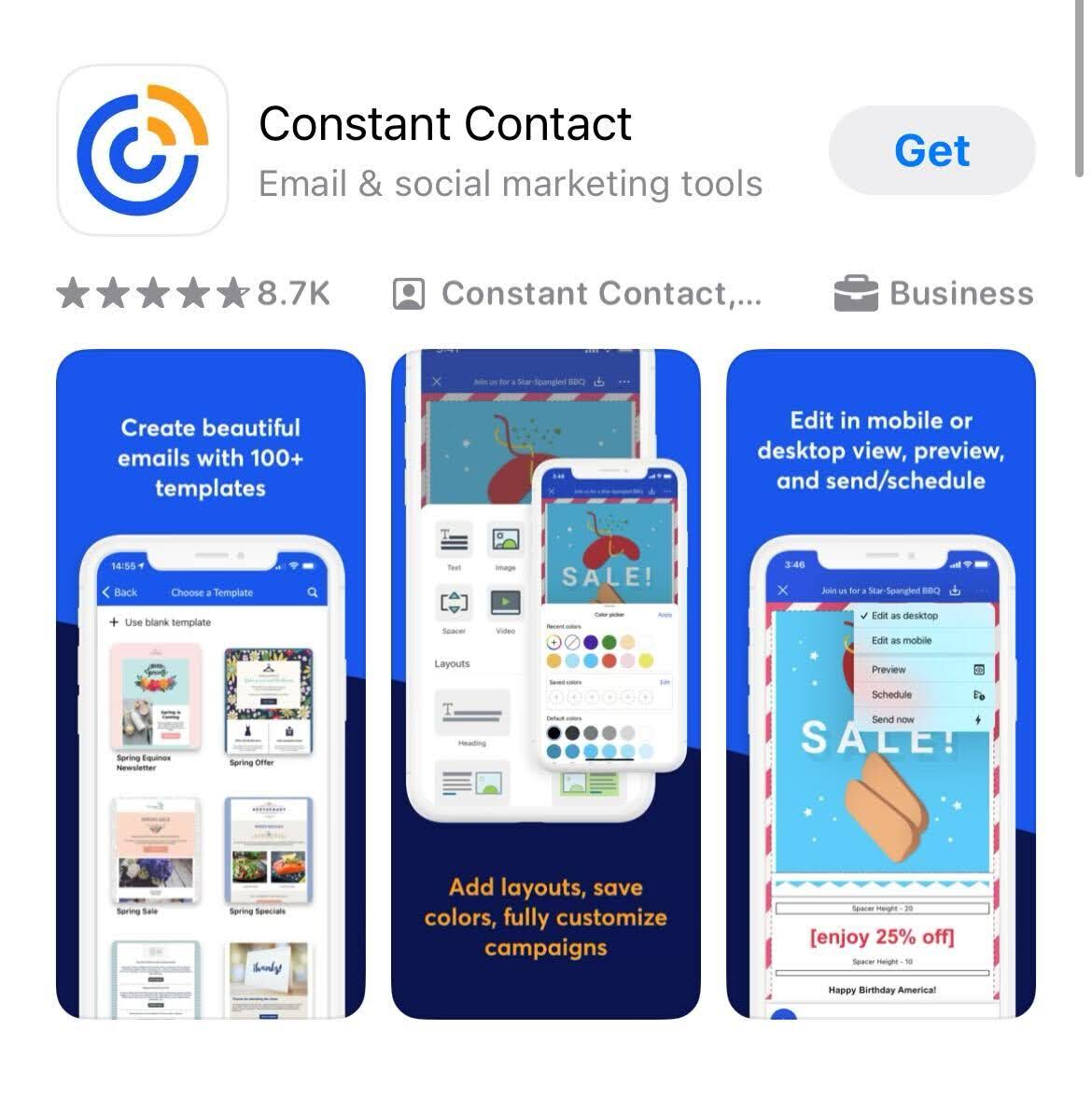 App store screenshot of constant contact, one of the best apps for real estate agents