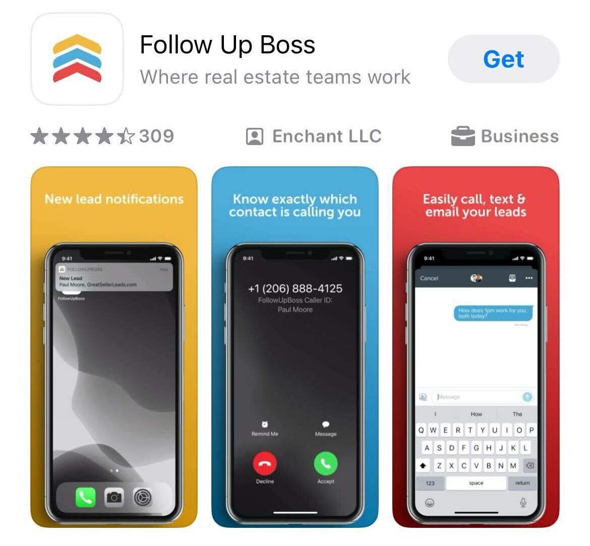 App store screenshot of follow up boss, one of the best apps for real estate agents