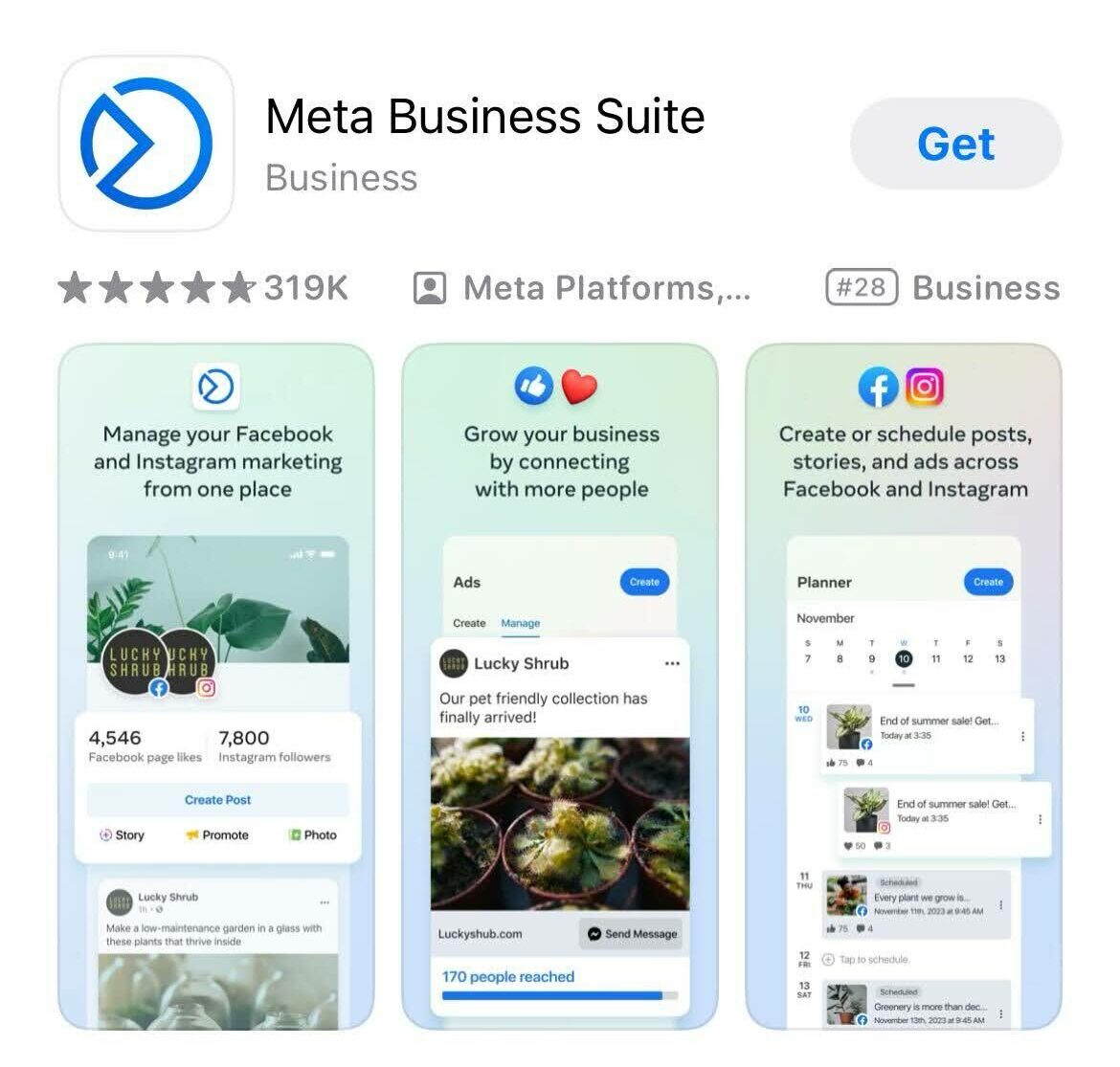 App store screenshot of meta business suite, one of the best apps for real estate agents