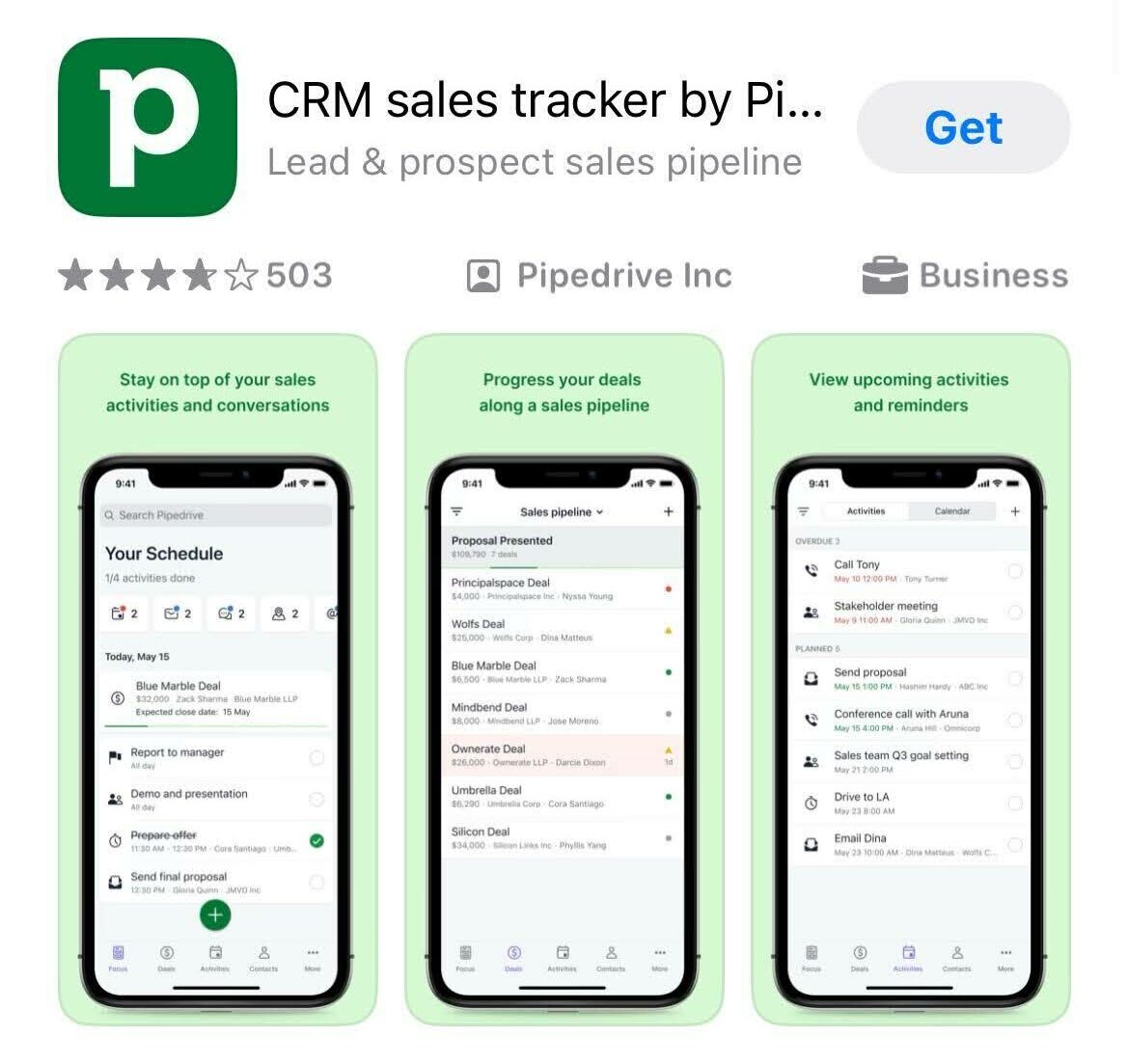 App store screenshot of pipedrive, one of the best apps for real estate agents