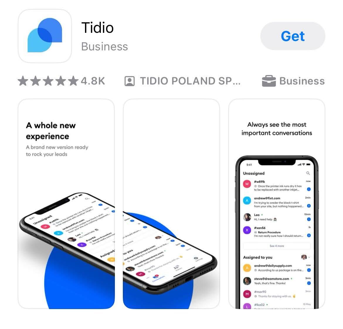 App store screenshot of tidio, one of the best apps for real estate agents
