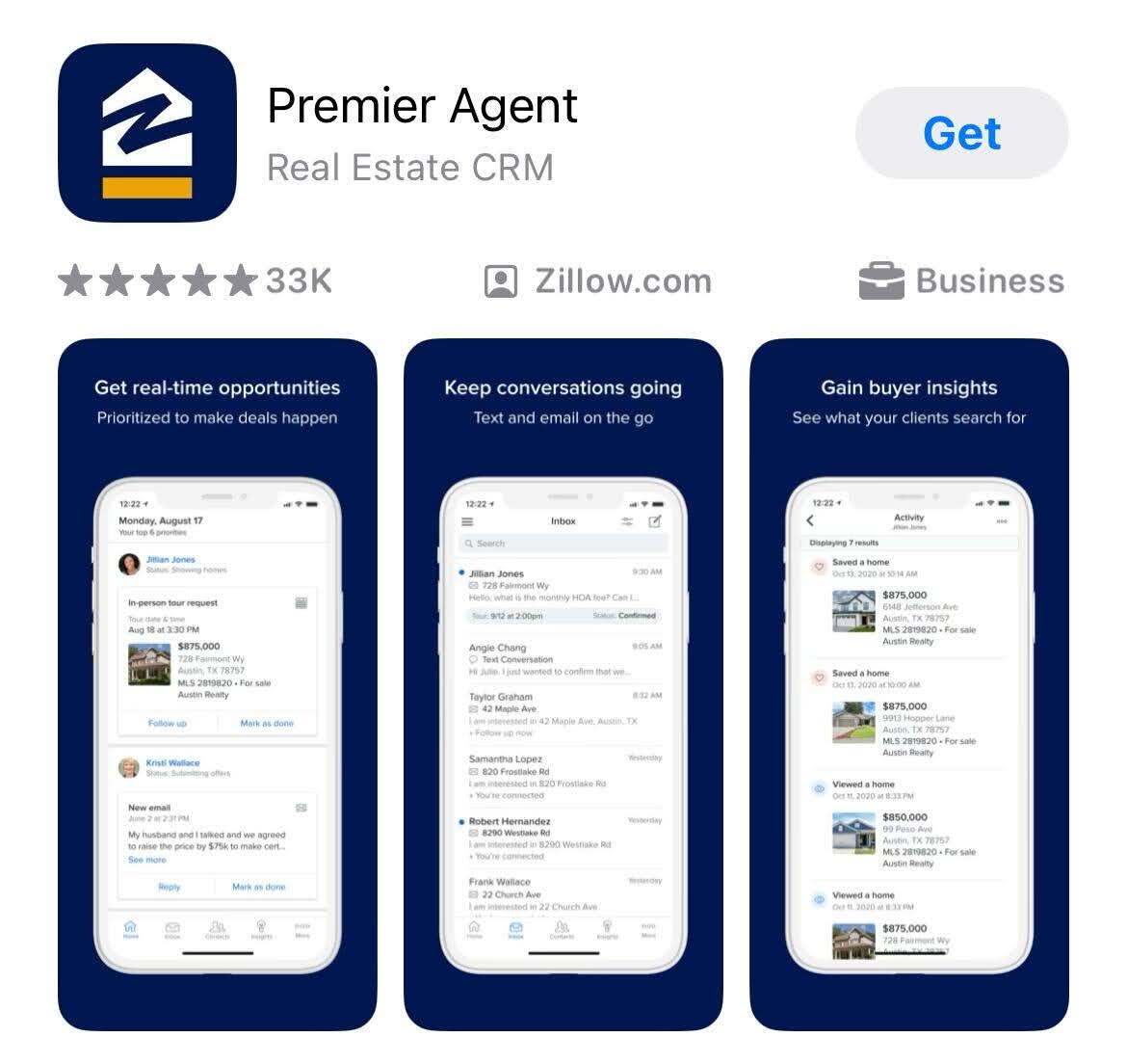 App store screenshot of zillow premier agent, one of the Best apps for real estate agents