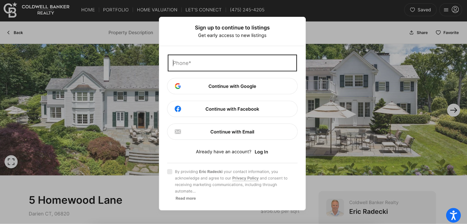 Screenshot of Eric Radecki's Real estate landing page