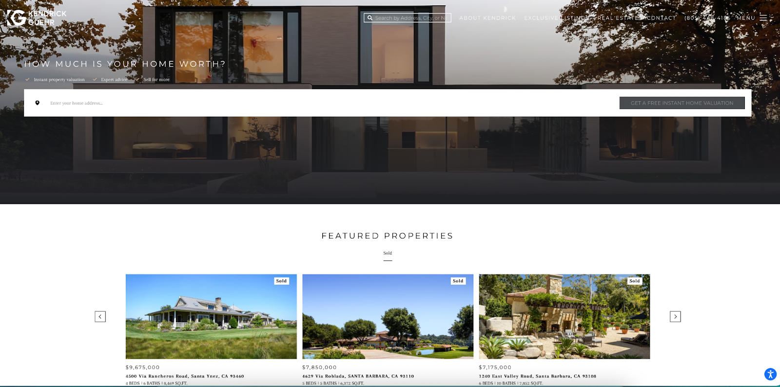 Screenshot of Kendrick Guehr's Real Estate landing page