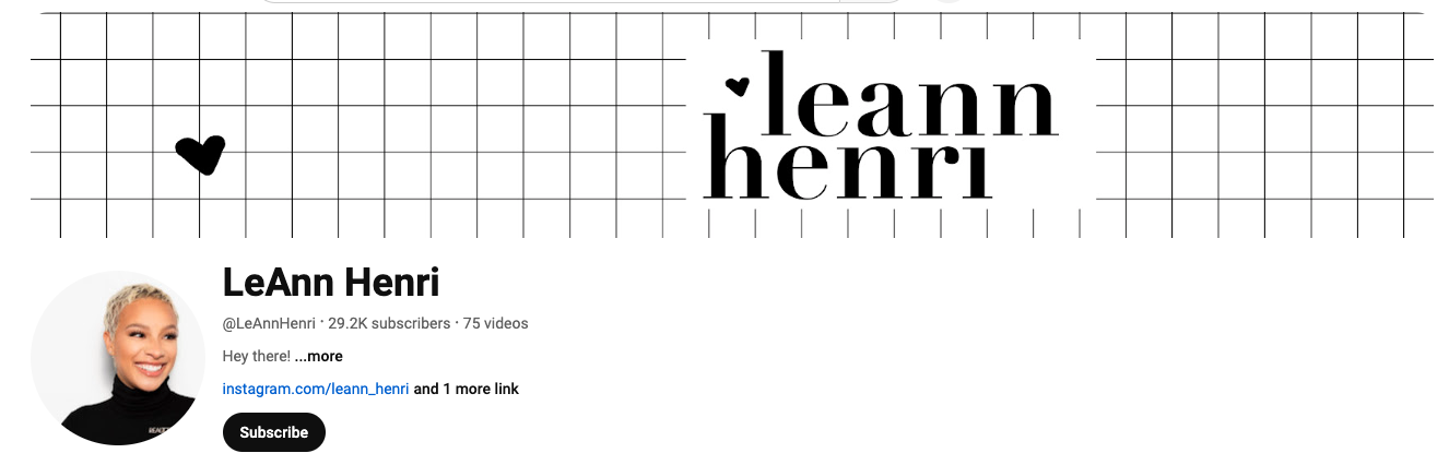 Youtube cover photo for leann henri