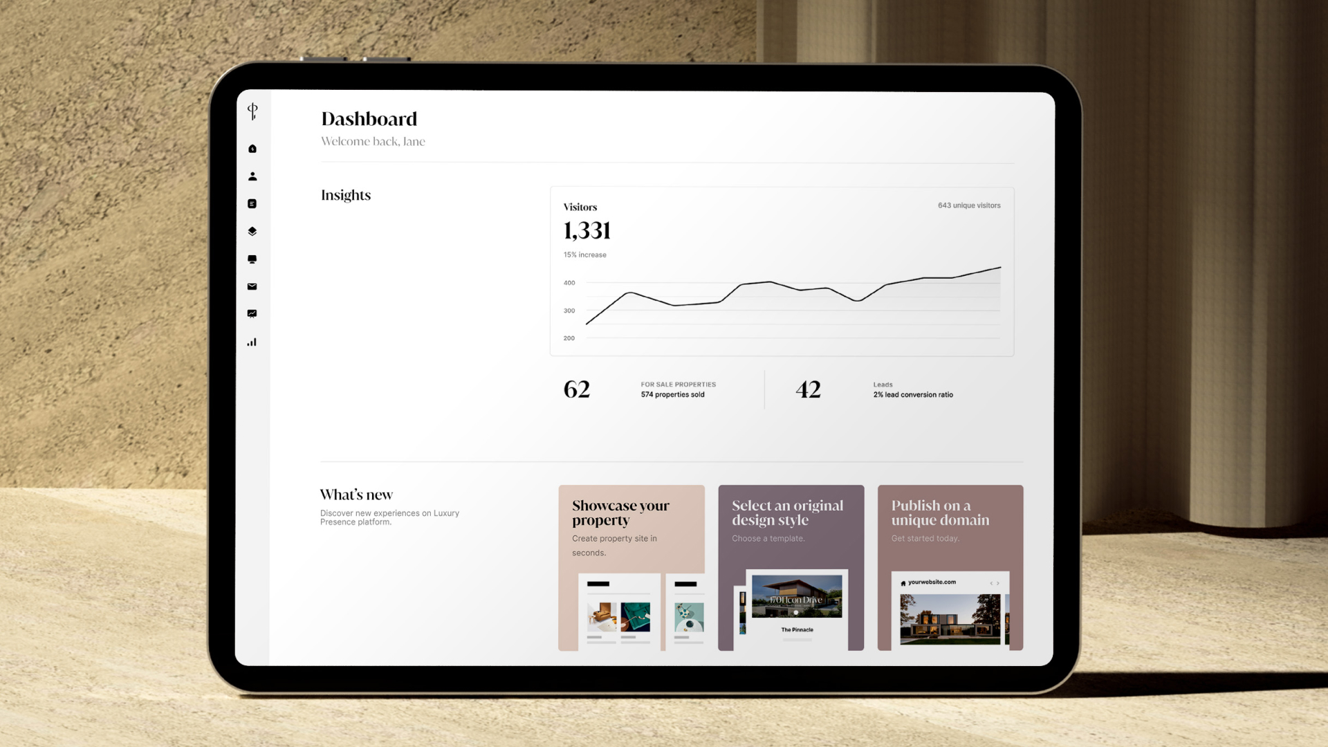 image of laptop open to Luxury Presence website dashboard