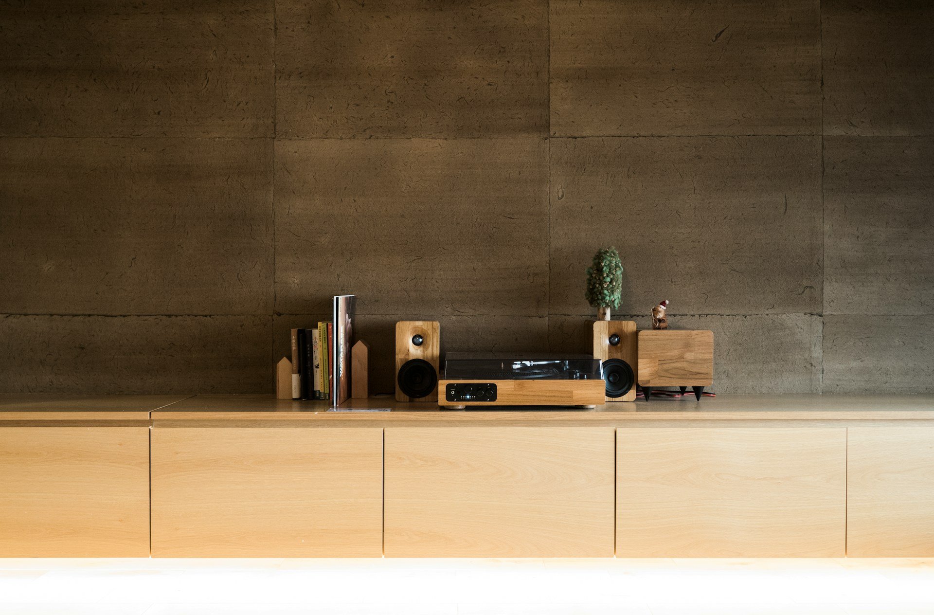 High end home stereo equipment set in a minimalist living space.