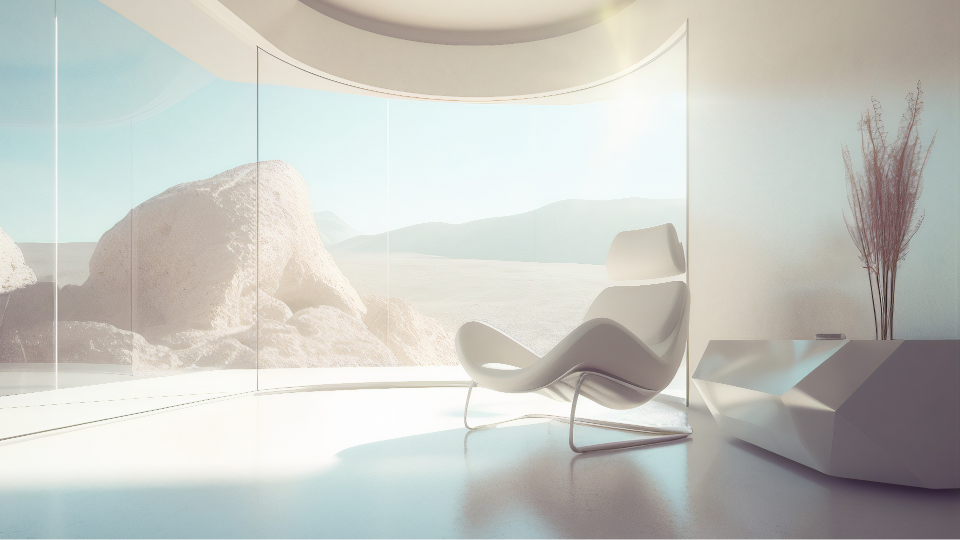 image of white room with unique chair 