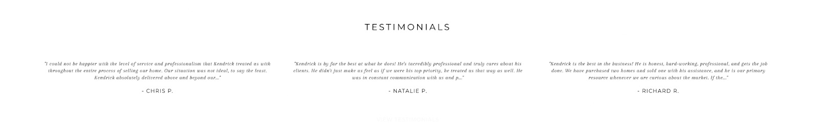A screenshot of reviews from an agent's website, which helps drive online lead generation in real estate