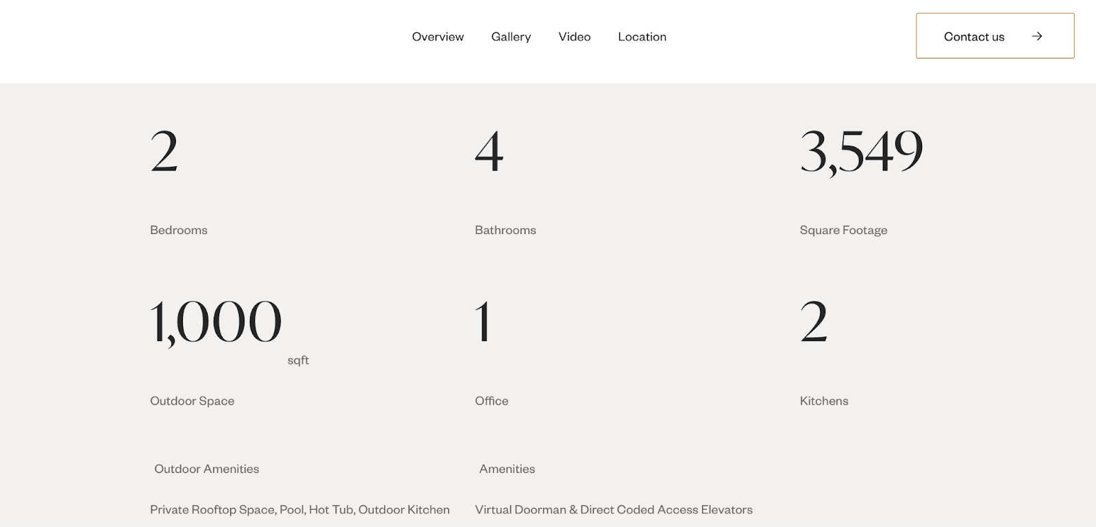 Screenshot of the detail page of single property site for a penthouse on Walnut St.