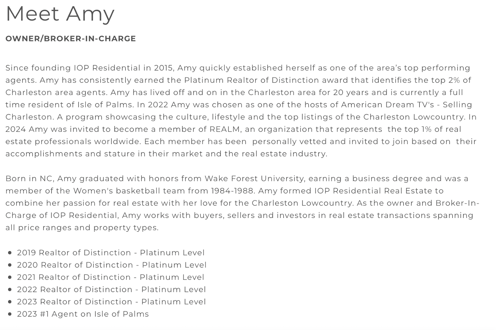 Screenshot of one of our Real estate bio examples Amy Rogers