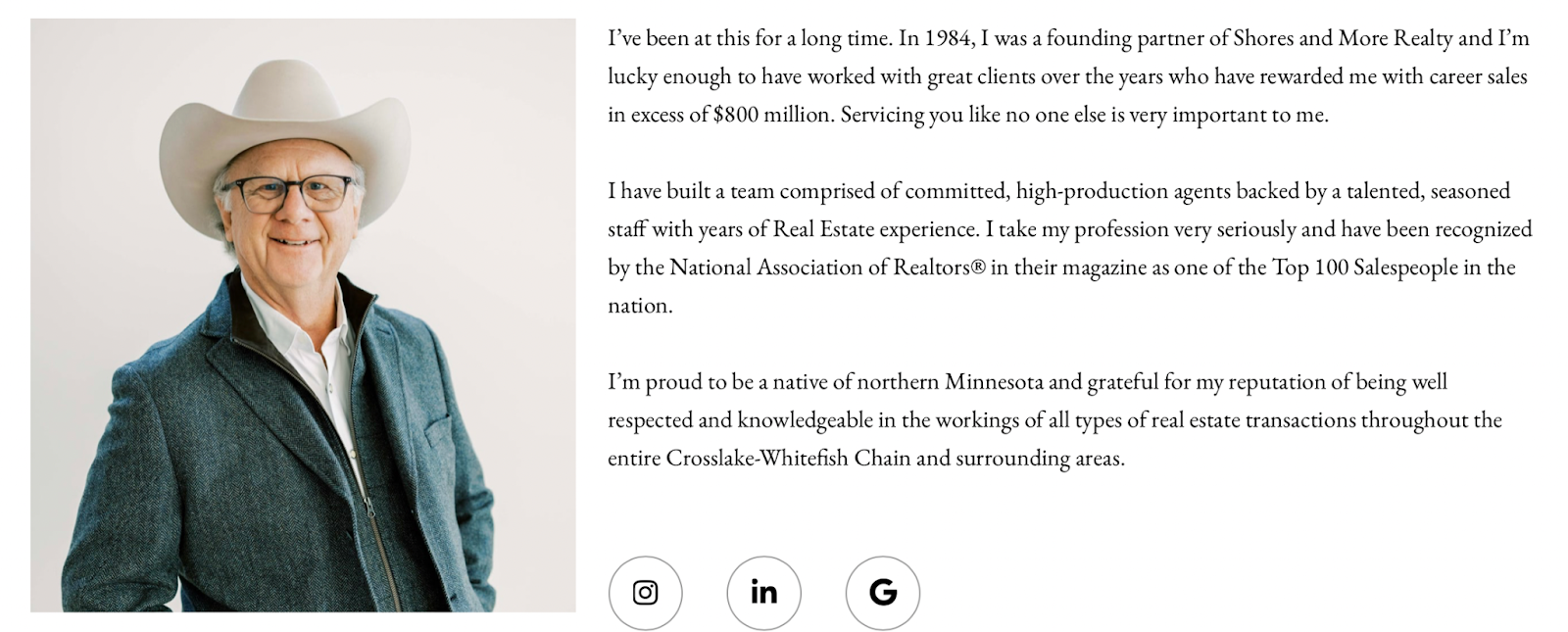 Screenshot of one of our Real estate bio examples Bruce Larson