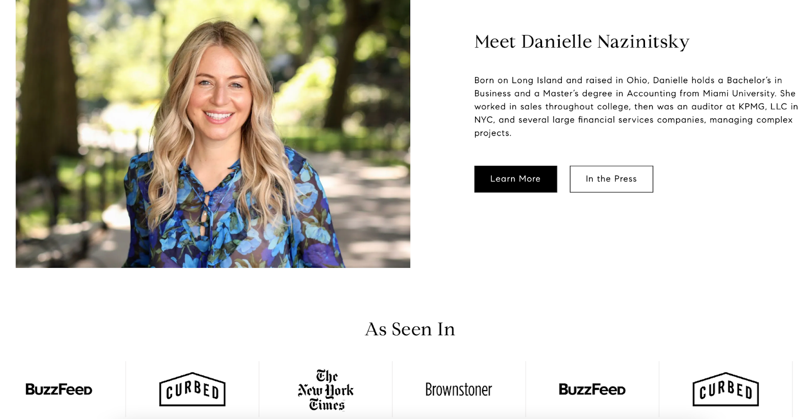Screenshot of one of our Real estate bio examples Danielle Nazinitsky