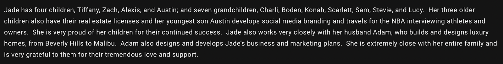 Screenshot of one of our Real estate bio examples Jade Mills