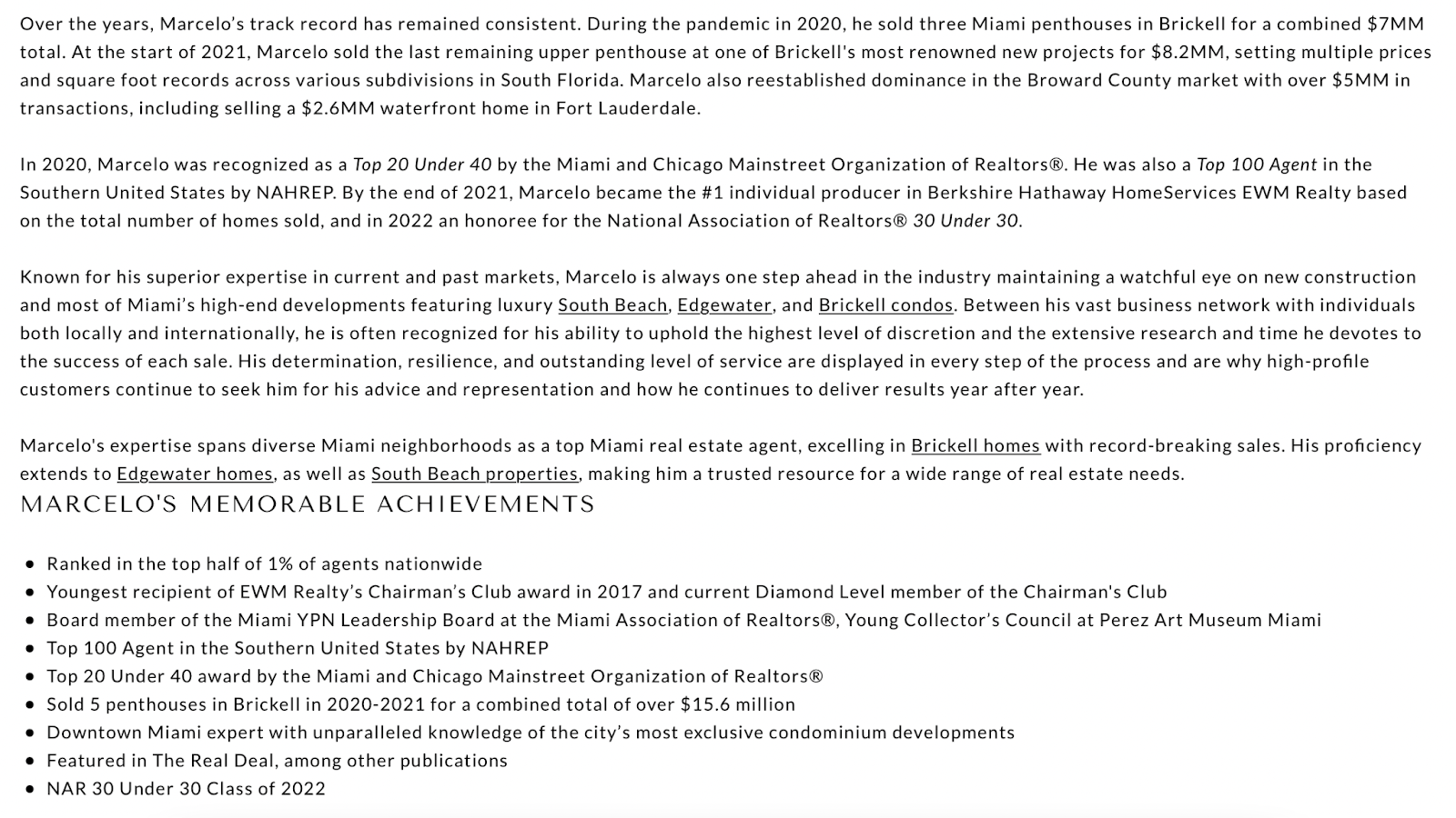 Screenshot of one of our Real estate bio examples Marcelo Steinmander