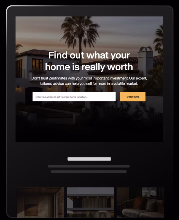 Example of a home valuation landing page used by a real estate agent on their website