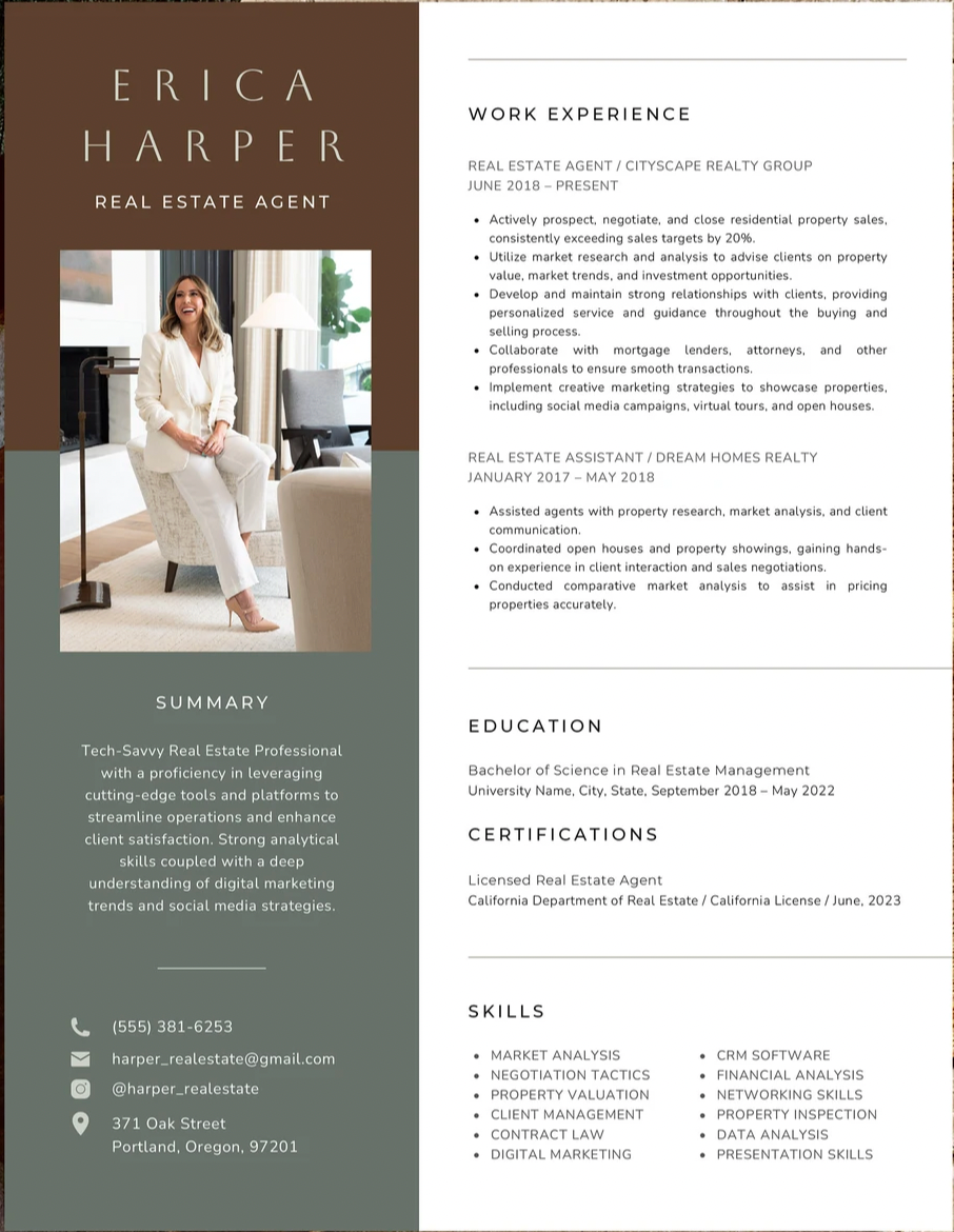 A screenshot of a real estate agent resume example 
