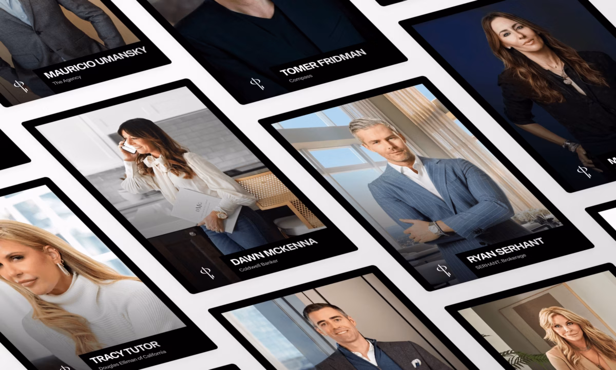 An array of cards on a white background displays top-producing agents that are part of Luxury Presence's Star Power index