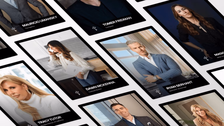 An array of cards on a white background displays top-producing agents that are part of Luxury Presence's Star Power index