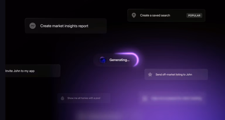 The word "generating" sits in the middle of various tasks that can be accomplished by the Presence Copilot app on a purple background