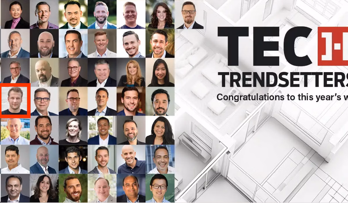 An array of headshots, including Luxury Presence CEO Malte Kramer, sit next to text that reads "tech trendsetters 2024: Congratulations to this year's winners"