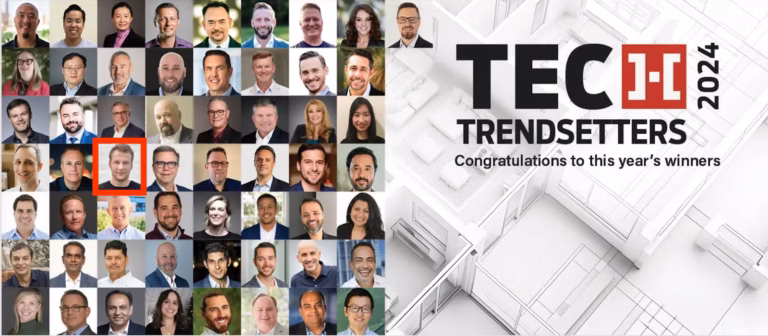 An array of headshots, including Luxury Presence CEO Malte Kramer, sit next to text that reads "tech trendsetters 2024: Congratulations to this year's winners"