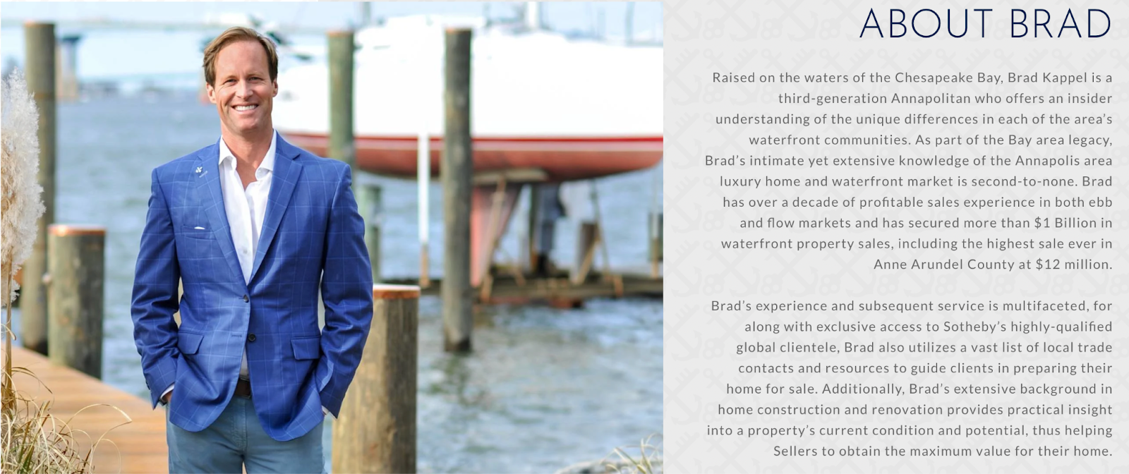 Screenshot of real estate pro Brad Kappel's about me page, demonstrating brand storytelling