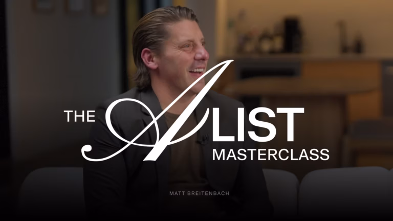 Real estate broker Matt Breitenbach behind the words "The A-List masterclass"