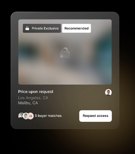 Mock-up of a private real estate listing with some information blurred out and a CTA button to request more information