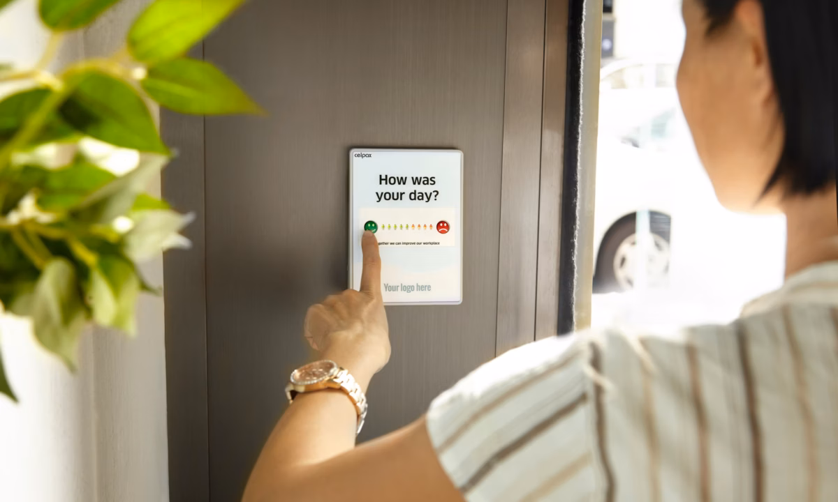 Woman takes a client satisfaction survey