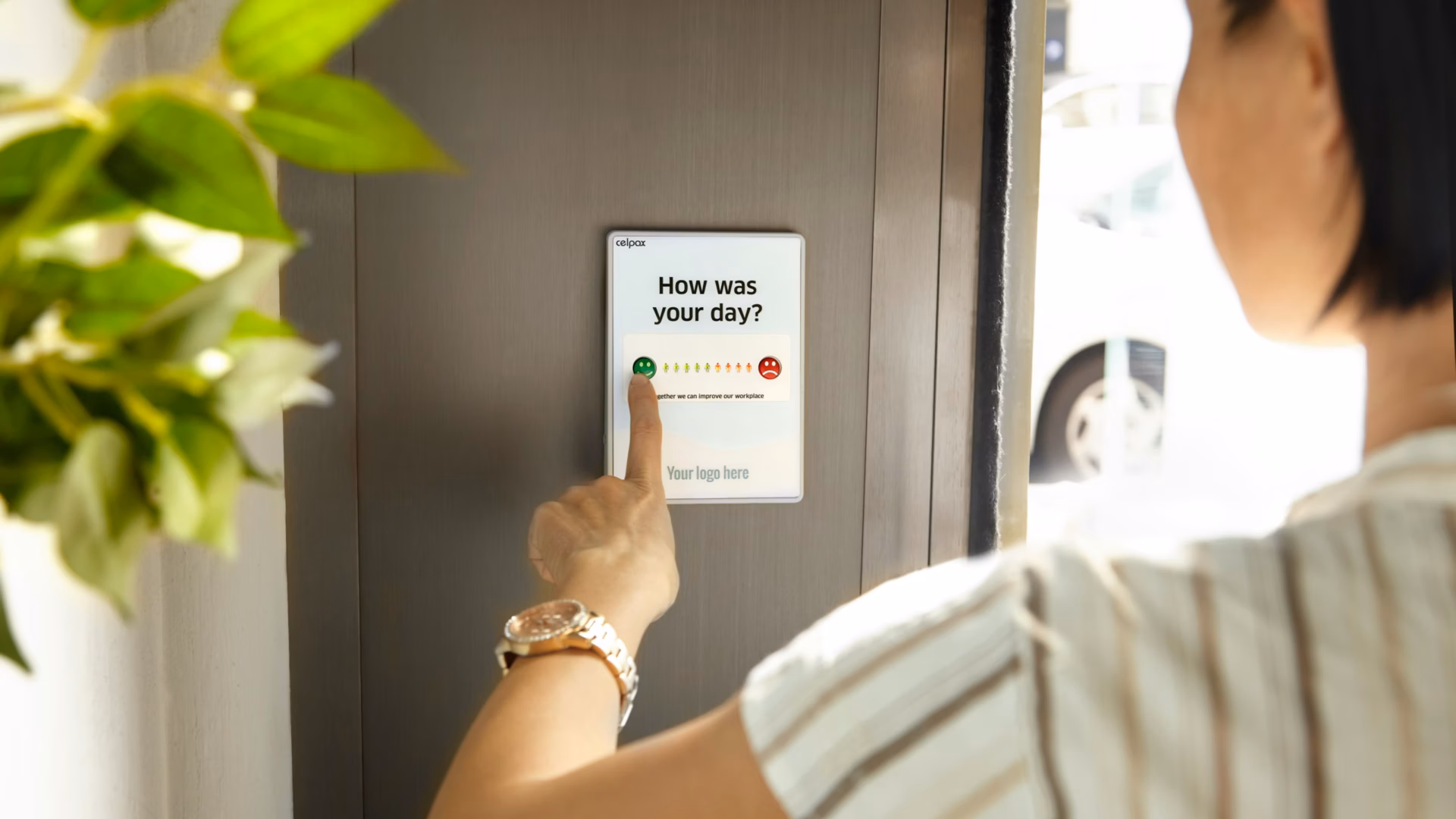 Woman takes a client satisfaction survey