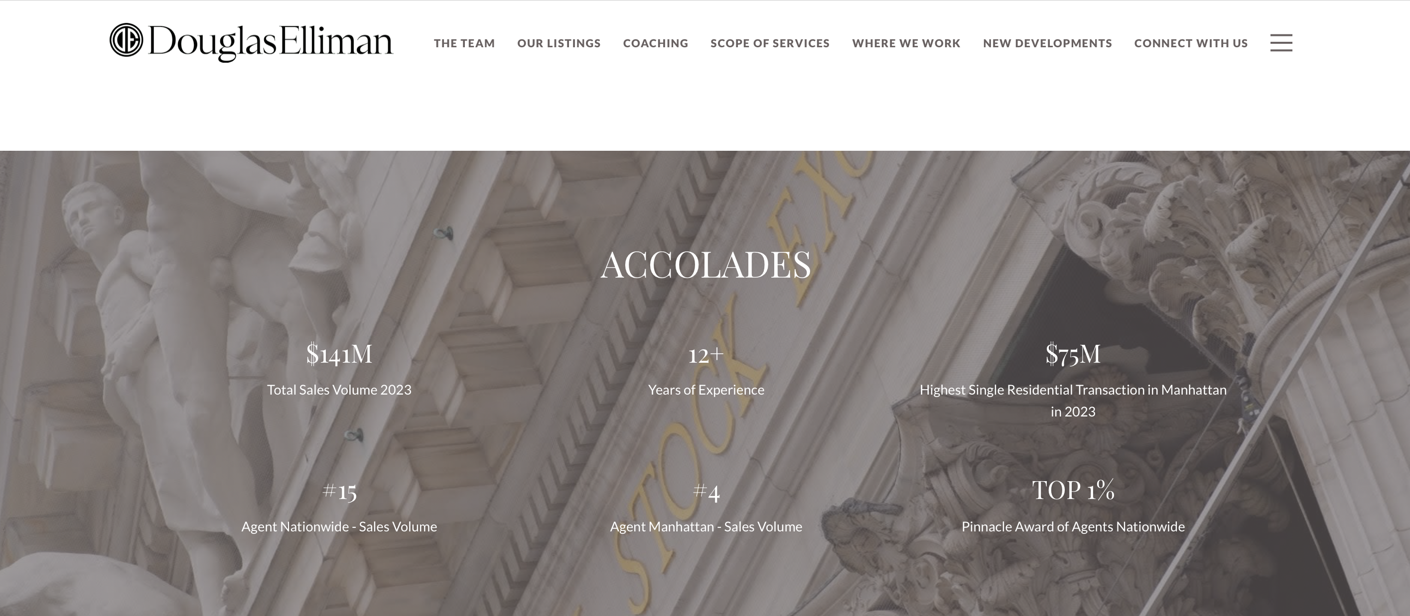 Screen shot of a Luxury Presence website showcasing social proof