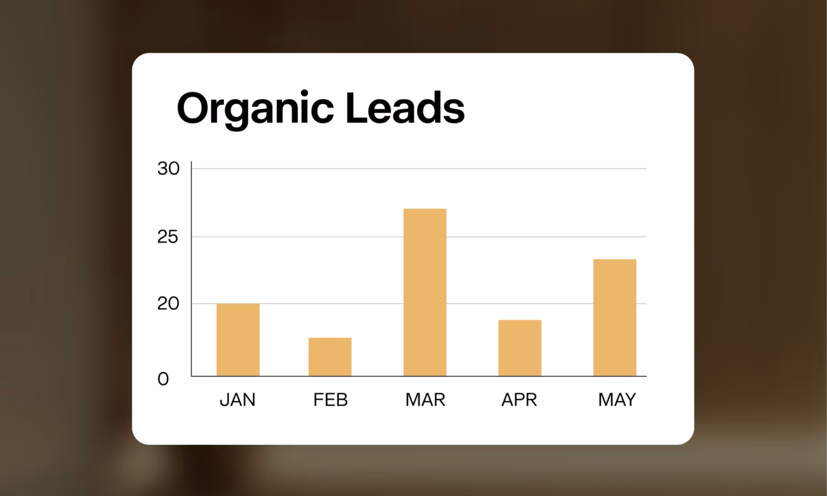 A graph on a gold background showing organic website leads on Ricardo Rodriguez & Associates' real estate website over the first few months of 2025