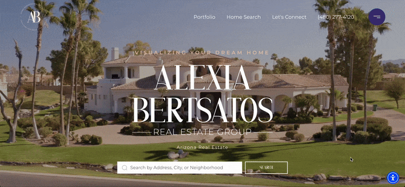 A scrolling gif of real estate agent Alexia Bertsatos' website homepage by Luxury Presence