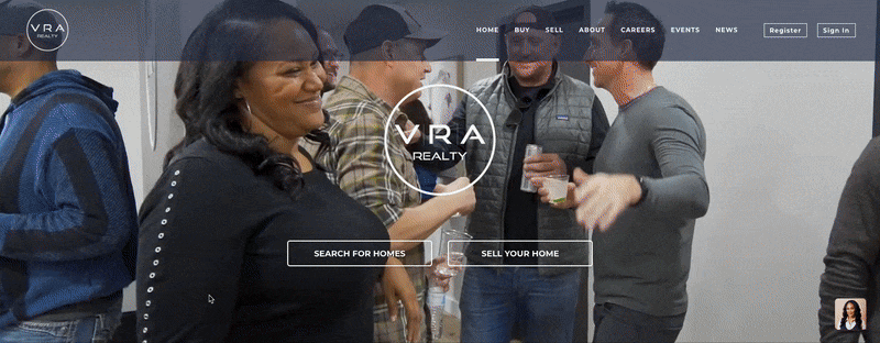 A scrolling gif of real estate brokerage VRA Realty's website homepage