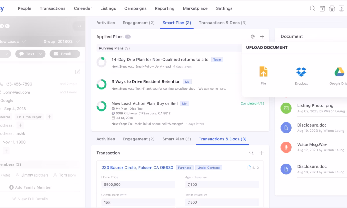 Screenshot of the backend of Lofty's CRM