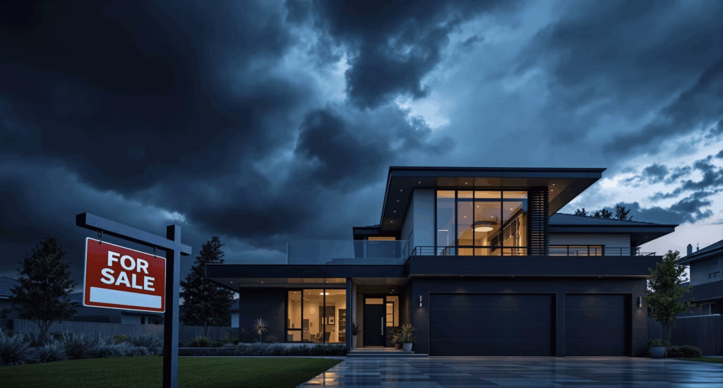 a big storm is looming over a luxury home for sale
