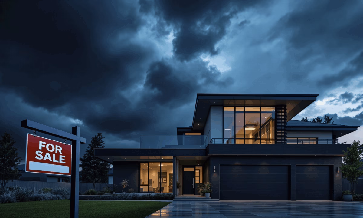 a big storm is looming over a luxury home for sale