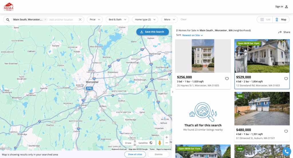 Metadata: Screenshot of search page for VRA Realty in West Chester, Pennsylvania 