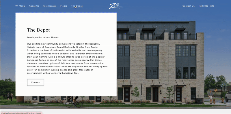 Gif scrolling through the Zell Team's page highlighting a development in Austin, TX called The Depot