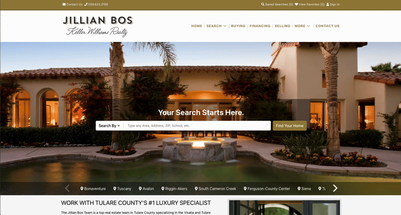 Scrolling gif of website for The Jillian Bos Team with Keller Williams in Visalia, California