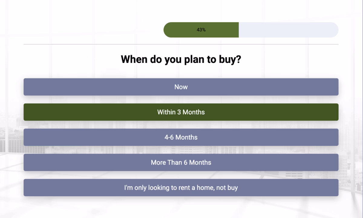 Screenshot of Ylopo's lead nurturing quiz that appears on real estate websites