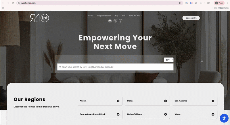 Scrolling gif of homepage for Ryse Realty created by Ylopo